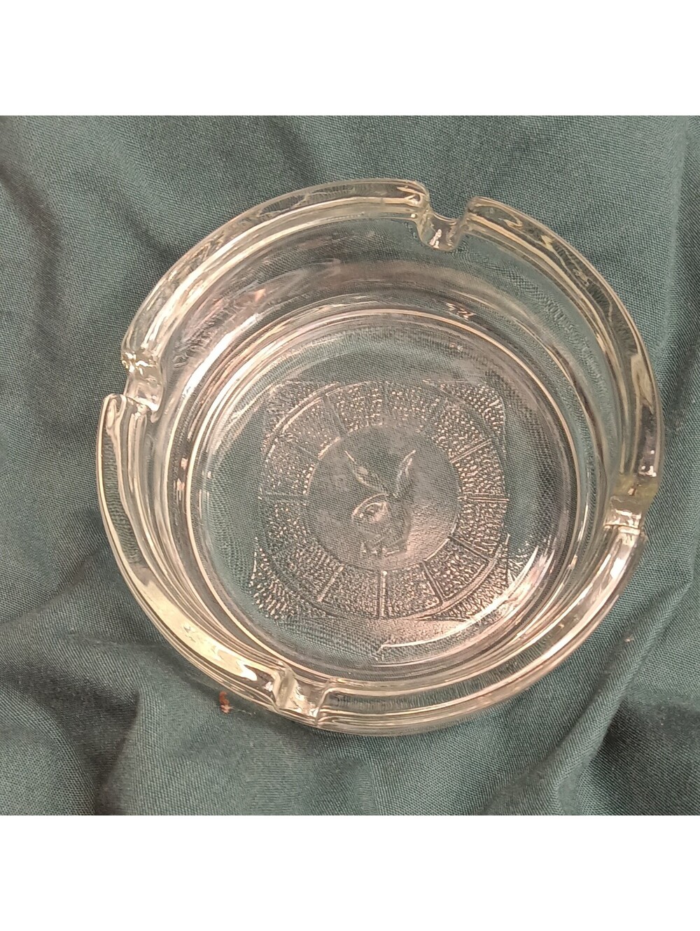 VTG Playboy True Club Clear Glass Ashtray - Embossed Bunny Logo - 4" MCM MINT